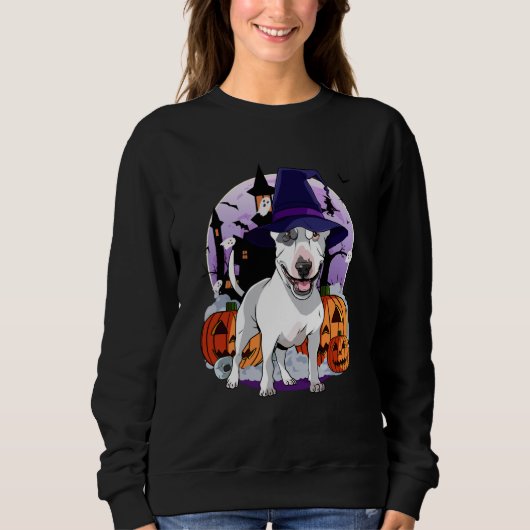 Sweatshirt Bull Terrier Happy Halloween Witch Dog Pumpkin Spo (Devant)