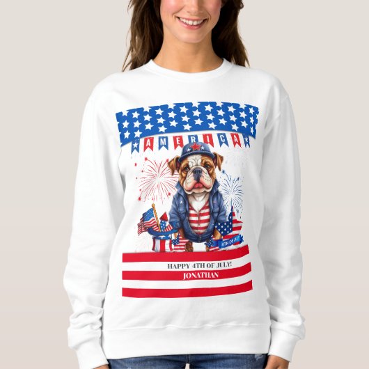 Sweatshirt Bulldog Happy 4 juillet Fête de l'Indépendance amé (Devant)