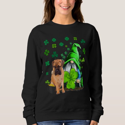 Sweatshirt Bullmastiff Chien Gnome C Shamrock St Patrick's Da (Devant)