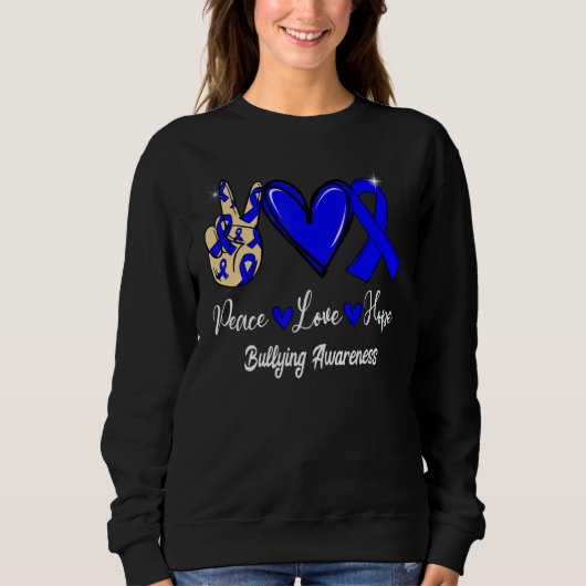 Sweatshirt Bullying Awareness Peace Love Hope Blue Ribbon (Devant)