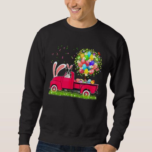 Sweatshirt Bunny Boston Terrier Joyeux Oeufs de Pâques Arbre (Devant)