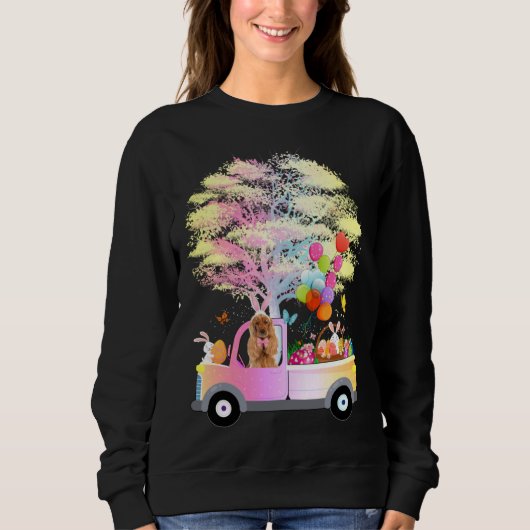 Sweatshirt Bunny Cocker Spaniel Dog & Eggs On Truck Happy Eas (Devant)