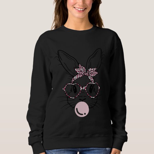 Sweatshirt Bunny Face Leopard Glasses Bubble Gum Easter Day (Devant)