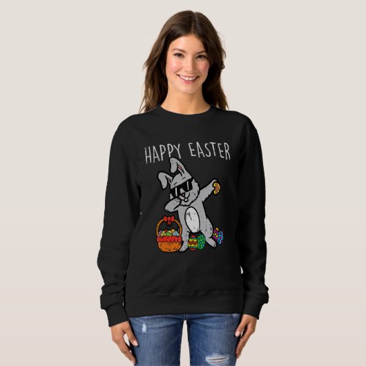 Sweatshirt Bunny Rabbit Happy Easter Dab Dance Cool Kids (Devant entier)