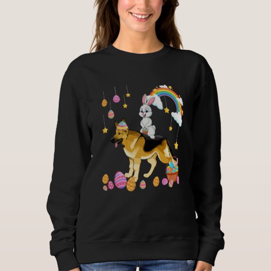 Sweatshirt Bunny Riding German Shepherd Easter Day Costume Hu (Devant)