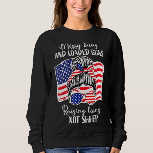 Sweatshirt Buns Messy Chargé Armes À Feu Élever Lions Femmes  (Devant)