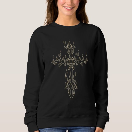 Sweatshirt Burning Cross in Flame Emo E Girl Boy Alt Trad Mal (Devant)