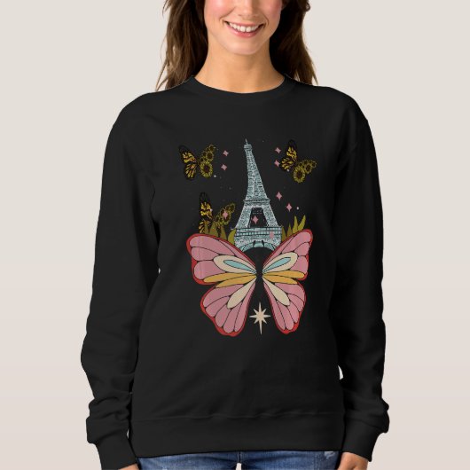 Sweatshirt Butterfly Paris Night Sky Eiffel Tower Love French (Devant)