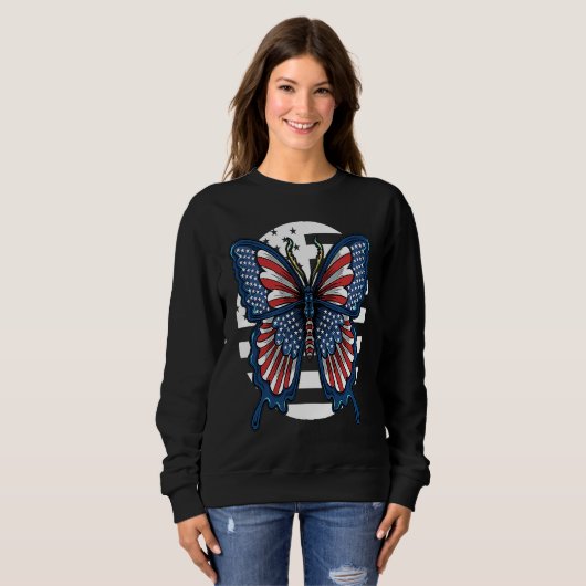Sweatshirt Butterfly USA Flag Cute Fourth Of July Funny Ameri (Devant entier)
