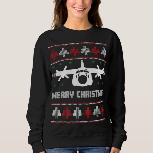 Sweatshirt C-130 Hercules Avion Chandail de Noël moche (Devant)