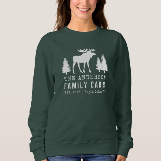 Sweatshirt Cabine de famille Rustic Moose Pine Trees Silhouet (Devant)