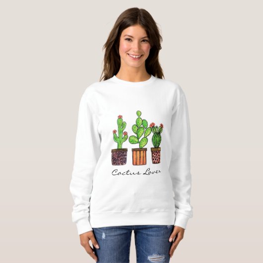 Sweatshirt Cactus mignon d'aquarelle dans des pots (Devant entier)