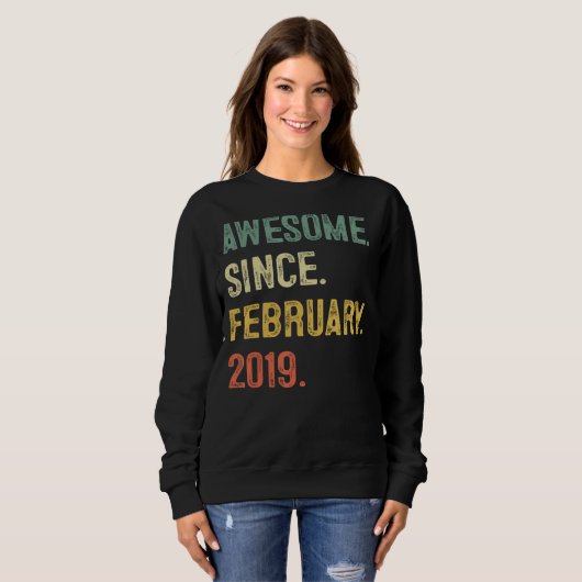 Sweatshirt Cadeau 4 ans Awesome depuis Février 2019 4e Bi (Devant entier)