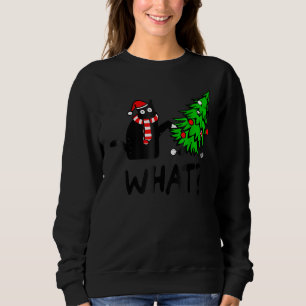 Sweatshirt Cadeau de chat noir poussant l'arbre de Noël sur c