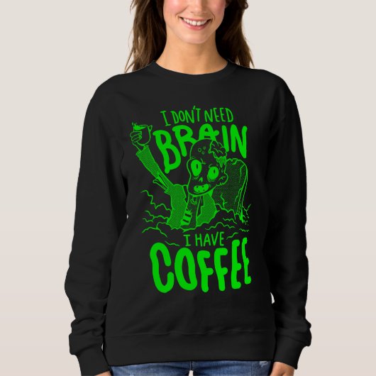 Sweatshirt café d'halloween vert acide boire zombie (Devant)