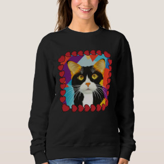 Sweatshirt Calico Cat Cute Cat in Frame of Hearts Pop