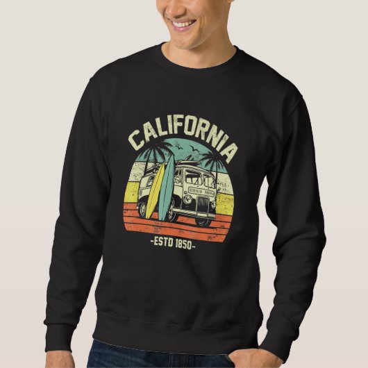 Sweatshirt California Retro Surfing Van California Beach Surf (Devant)