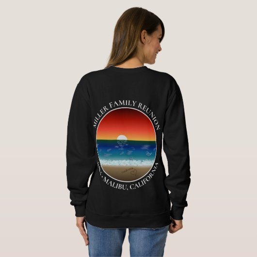 Sweatshirt California Sunset Beach Sand Heart Famille Réunion (Dos entier)