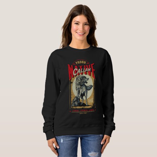 Sweatshirt Callam Native American Indian Born Wolf Spirit Ret (Devant entier)