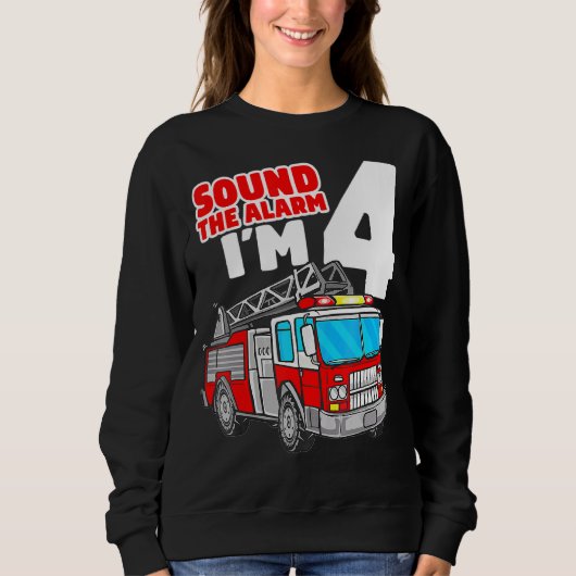Sweatshirt Camion d'incendie 4 ans pompier 4 ans 4e anniversa (Devant)