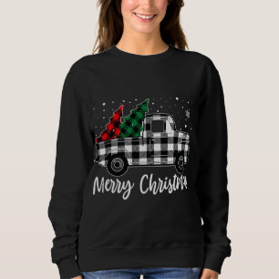 Sweatshirt Camion Rouge Noir Plaid Arbre Arbre Joyeux Noël