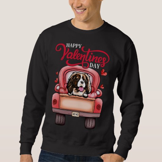Sweatshirt Camion Rouge Valentines Cavalier King Charles Span (Devant)