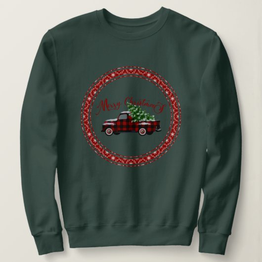 Sweatshirt Camion vintage Buffalo Plaid | Joyeux Noël (Design devant)