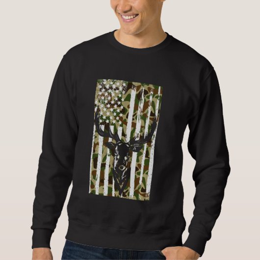 Sweatshirt Camo Chasse Camo Us Drapeau Deer Camoflage Hunter  (Devant)