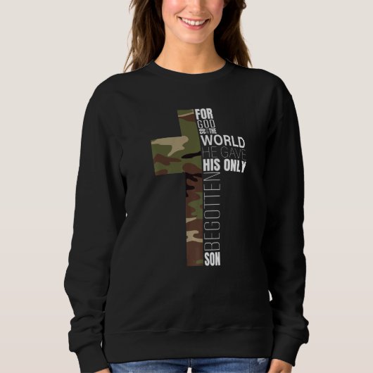 Sweatshirt Camo Vert Croix Chrétienne Bible Verse Hommes Jean (Devant)