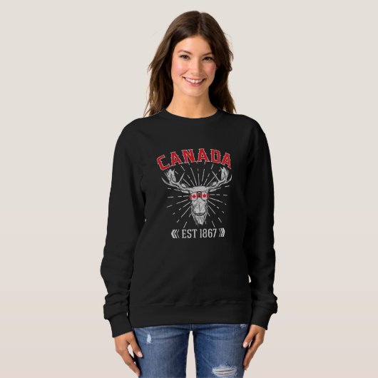 Sweatshirt Canada Drapeau Maple Leaf Est 1867 Lunettes de sol (Devant entier)