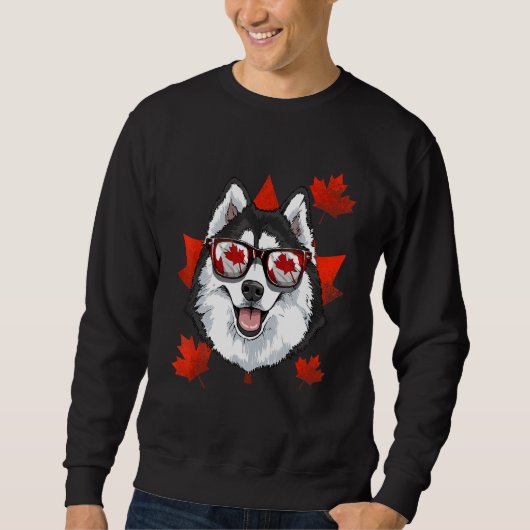 Sweatshirt Canadian Siberian Husky Chien Maple Leaf Patriotiq (Devant)