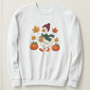 Sweatshirt Canard automnal cosy avec feuilles de café à la ci