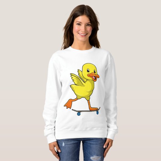 Sweatshirt Canard comme patineur avec skateboard (Devant entier)
