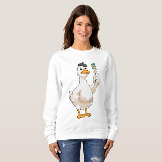 Sweatshirt Canard comme peintre avec pinceau (Devant entier)