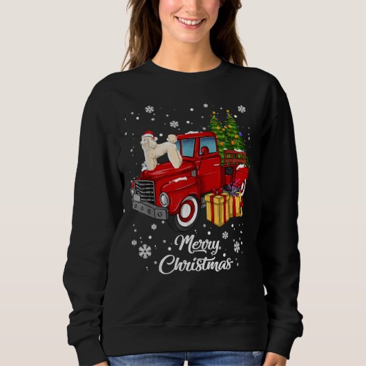 Sweatshirt Caniche à cheval Camion Rouge Joyeux Noël X Mas la (Devant)