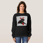 Sweatshirt Caniche Noir de Noël Avec Écharpe Verte Rouge Antl (Devant entier)