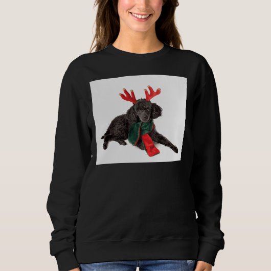 Sweatshirt Caniche Noir de Noël Avec Écharpe Verte Rouge Antl (Devant)