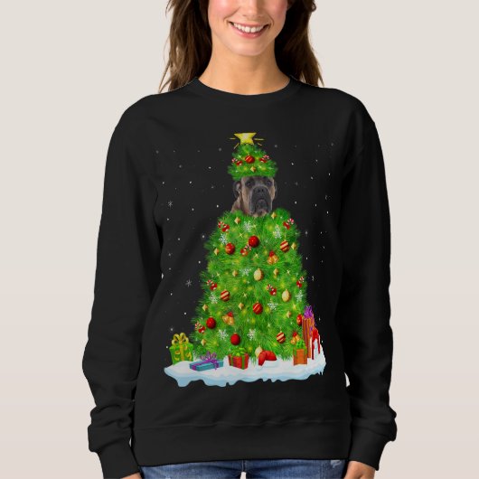 Sweatshirt Canne Corso Chien Xmas Éclairage Arbre drôle Canne (Devant)