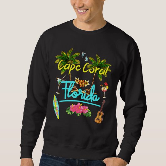 Sweatshirt Cape Coral Florida Beach Summer Palm Surf Sun Set (Devant)