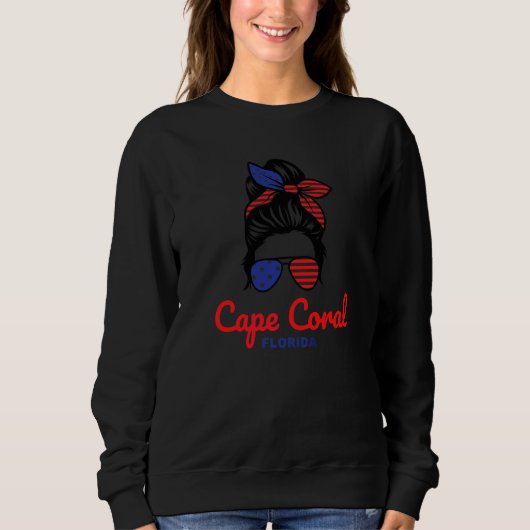 Sweatshirt Cape Coral Floride Chignon Rétro Désordonné (Devant)