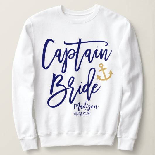 Sweatshirt Capitaine Bride Blue Calligraphie moderne (Design devant)