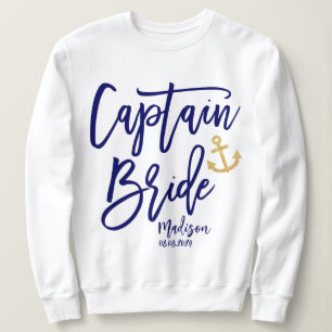 Sweatshirt Capitaine Mariée Calligraphie Moderne Bleue