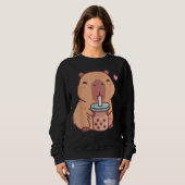 Sweatshirt Capybara Mignon Kawaii Boit du Bubble Tea dans un  (Devant entier)