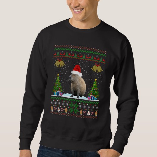 Sweatshirt Capybara Noël Noël Éclairage Noël Chapeau (Devant)