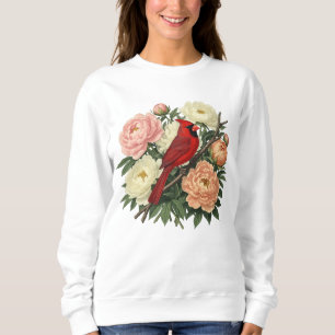 Sweatshirt Cardinal rouge et jardin de pivoines