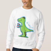 Sweatshirt Caricature de dinosaure vert t rex (Devant)