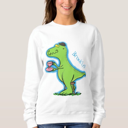 Sweatshirt Caricature de dinosaure vert t rex (Devant)