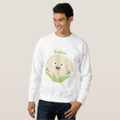 Sweatshirt Caricature de légume de chou-fleur joyeux (Devant entier)