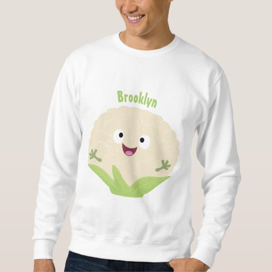 Sweatshirt Caricature de légume de chou-fleur joyeux (Devant)