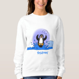 Sweatshirt Caricature de manchot joyeux sautant